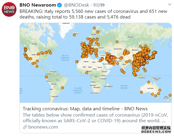 意大利新增确诊5560例死亡651例，确诊总数59138例